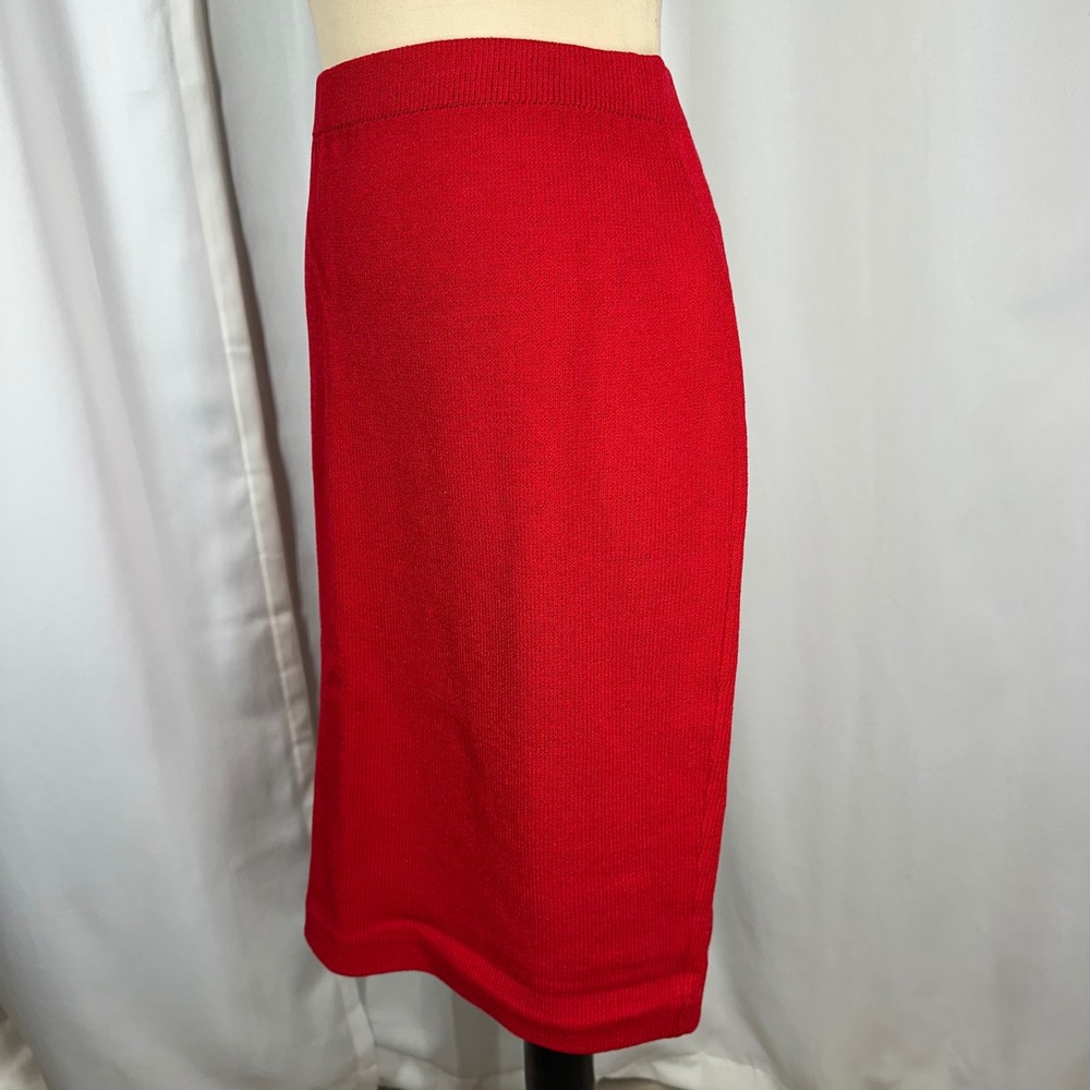 St. John Evening Red Santana Knit Wool Blend Pencil Skirt Size 14 Womens - Picture 5 of 9